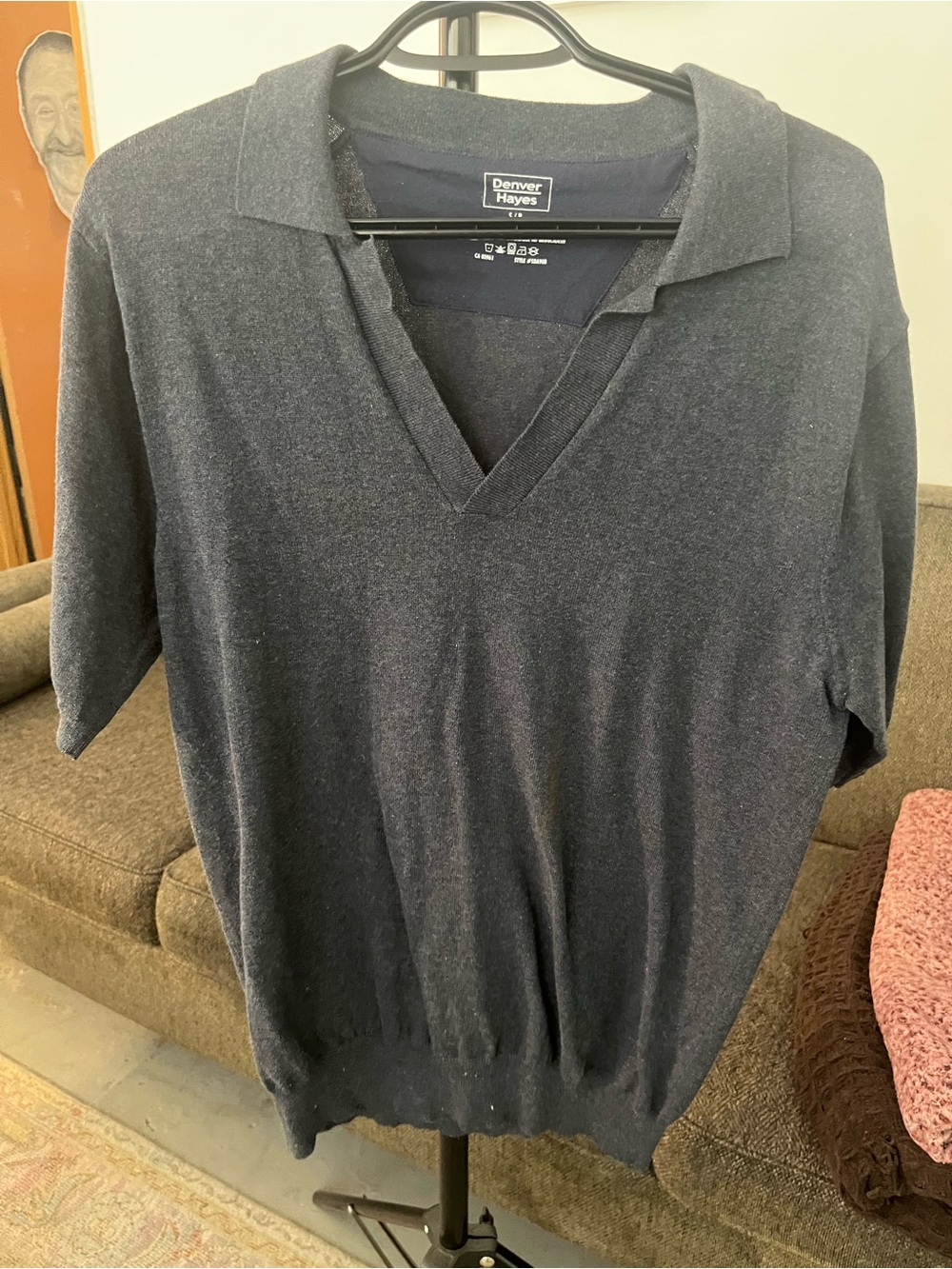 Denver Hayes Men's Dark Navy V-Neck Polo Sweater